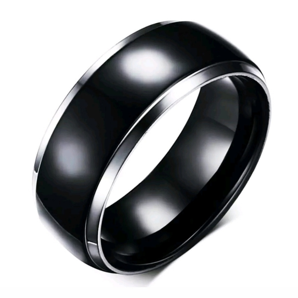 Black Silver Titanium Wedding Band